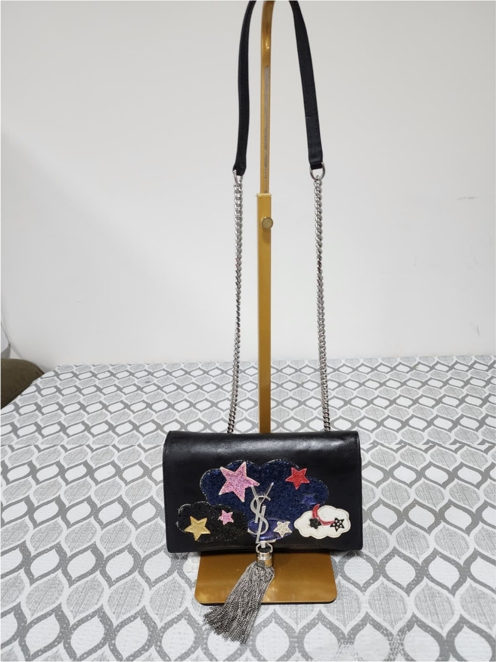 Yves Saint Laurent Black Smooth Leather Cloud Star Applique Kate Tassel Wallet o
